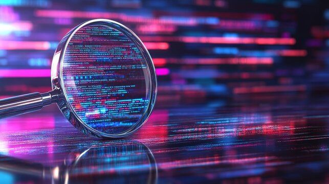Digital Security Under the Magnifying Glass.Concept of Cybersecurity, digital privacy, vulnerability assessment, risk management,Cybersecurity, IT security, information technology, software developmen