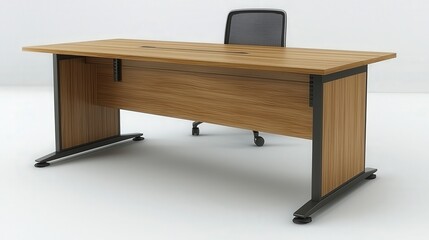 Modern office desk with chair on white background