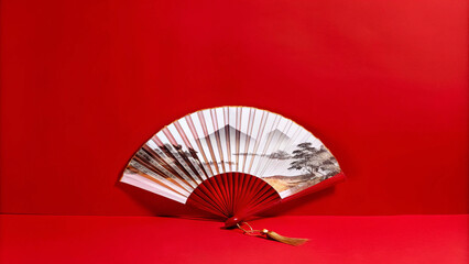 Japanese fan on a red background