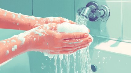 Fototapeta premium Washing Hands with Soap and Water: A Guide to Cleanliness