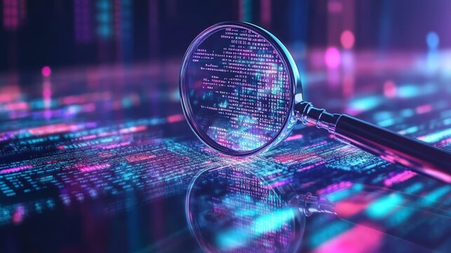 Digital Security Under the Magnifying Glass.Concept of Cybersecurity, digital privacy, vulnerability assessment, risk management,Cybersecurity, IT security, information technology, software developmen