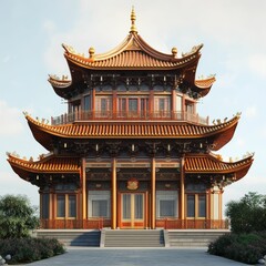 Obraz premium Ornate Chinese pagoda, tiered roof, golden accents.
