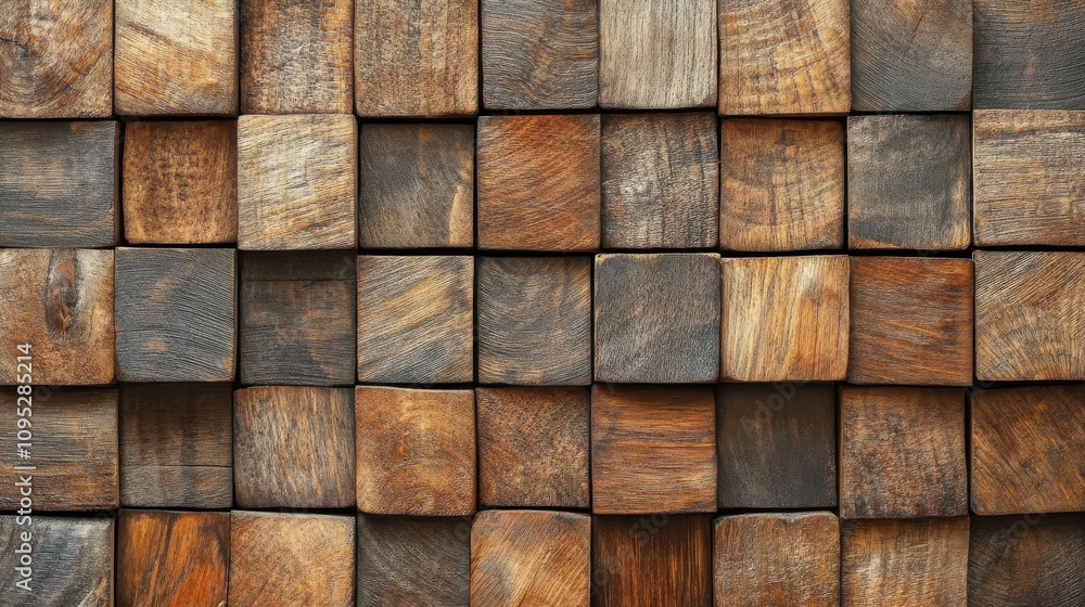 Poster rustic wooden blocks in various shades arranged in a geometric pattern for textures and backgrounds 