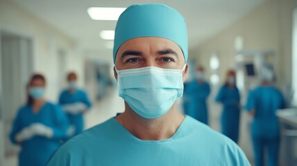 Masked Medical Professionals Standing at the Ready.Concept of Healthcare, pandemic, frontline workers, dedication, resilience,Healthcare, medical equipment, pharmaceutical, mental health