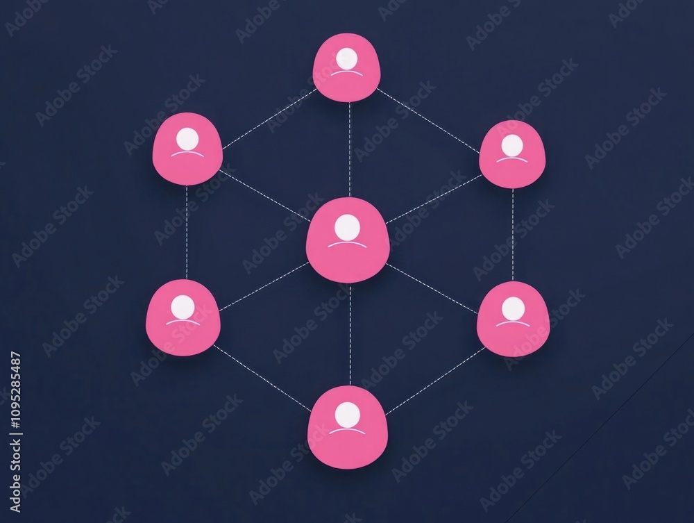 Poster abstract illustration of interconnected user profiles represented in a network graphic, symbolizing 
