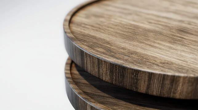 Natural wooden texture: close-up of round wooden platter with detailed grain patterns