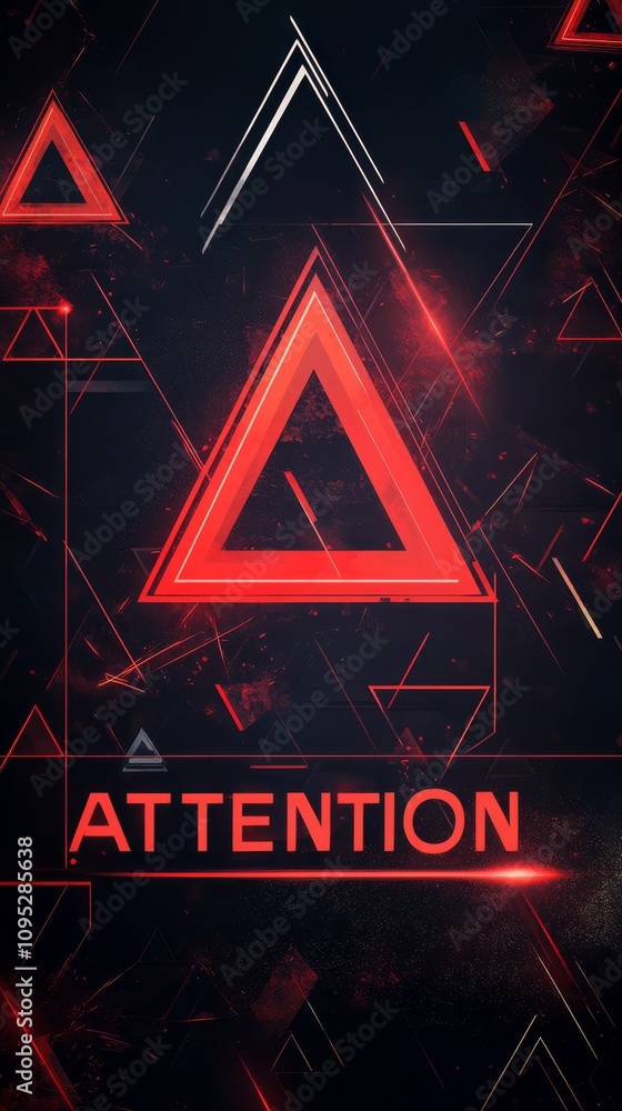 Poster red triangle alert: glowing red triangles on dark background