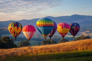 Obraz premium Vibrant Hot Air Balloons Soar Over Australian Landscapes