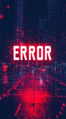 Cyberpunk City Error: Neon-drenched cityscape at night, the word "ERROR" glows ominously, reflecting the futuristic dystopian vibe.