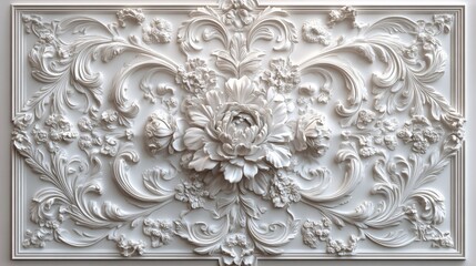 Intricate European-Style Stucco Relief Wall Carving.Concept of Classical art, history, architecture, luxury, heritage,Interior design, architecture, sculpture, art restoration, luxury brands