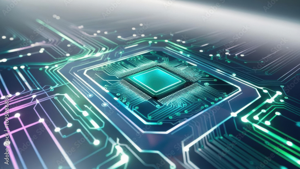 Poster digital circuit grid with glowing paths, showcasing abstract futuristic theme and ultra modern aesth