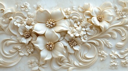 Intricate European-Style Stucco Relief Wall Carving.Concept of Classical art, history, architecture, luxury, heritage,Interior design, architecture, sculpture, art restoration, luxury brands