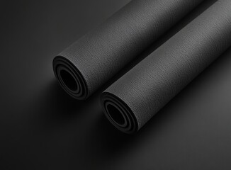 Black and white mockup of two yoga mat tubes, isolated on a solid background