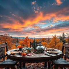  Autumnal table with free space for an advertising product christmas tree holiday winter festive celebration   