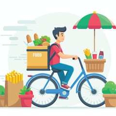 a food delivery boy is delivering food vector