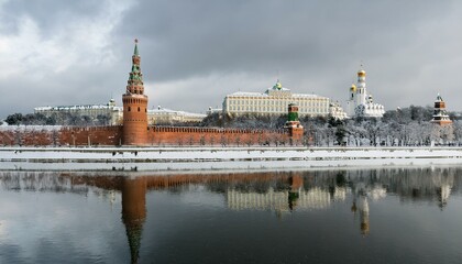 Obraz premium 눈 덮인 모스크바의 크렘린 성벽