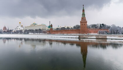 Obraz premium 눈 덮인 모스크바의 크렘린 성벽