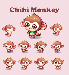 Cute Monkey Chibi Character set