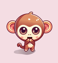 Cute Surprised and Shocked Monkey Chibi Character 
