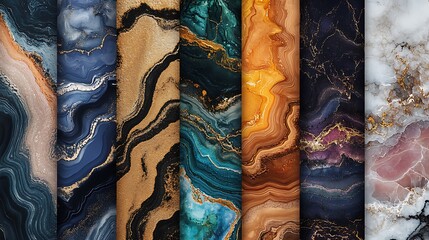 Marble-inspired alcohol ink patterns with vivid fluid art designs