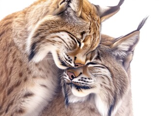 Obraz premium Tender Moment Between Two Lynxes in a Snowy Landscape Capturing the Essence of Wild Love and Connection Among Nature's Majestic Felines
