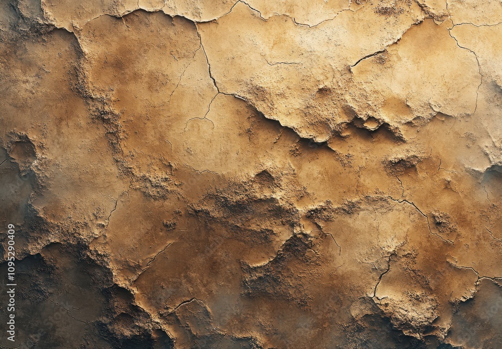 Aufkleber textured wall surface with cracks and an earthy color palette showcasing natural aging and distresse