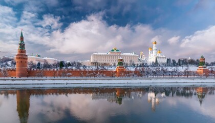 Obraz premium 눈 덮인 모스크바의 크렘린 성벽 