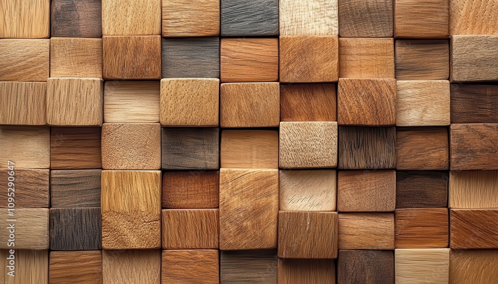 Poster textured wooden blocks in various shades and finishes creating a natural and rustic background for a