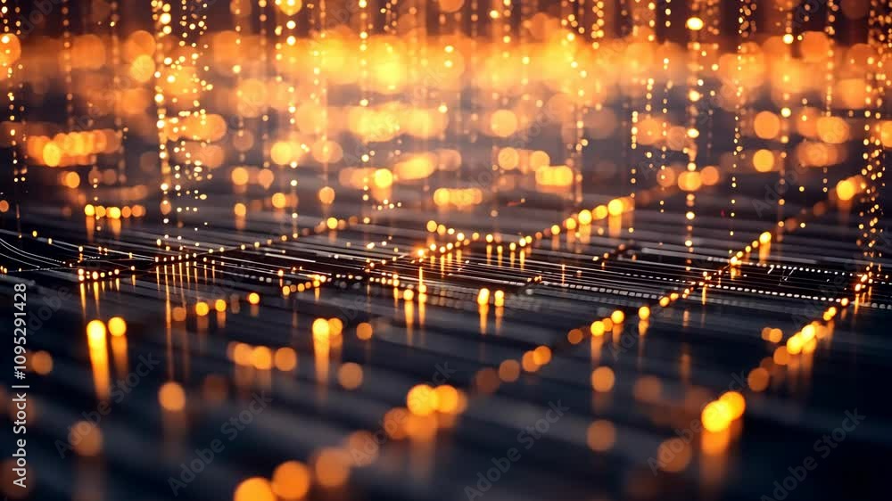 Poster dynamic digital background featuring glowing particles and interconnected patterns for high-tech app