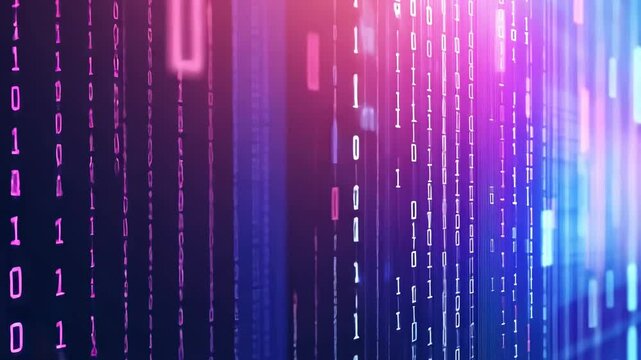 Abstract Representation of Digital Data Flow in a Holographic Display with Vivid Colors and Binary Code Patterns for Futuristic Themes