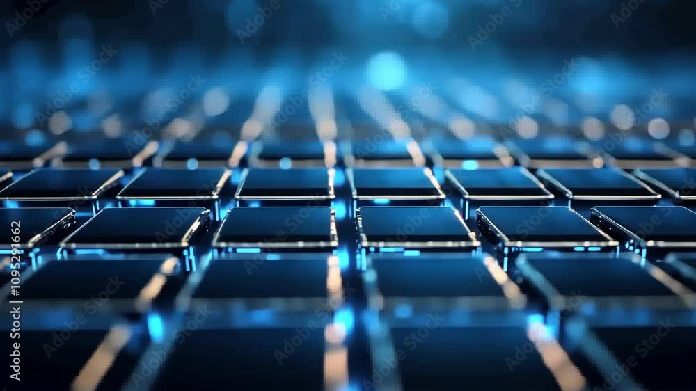 Poster abstract digital background with vibrant blue grid pattern displaying a network of interconnected el