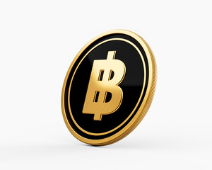 Shiny Golden And Black Rounded Thailand Baht Coin Isolated On White Background 3d Illustration