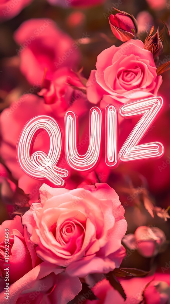 Poster quiz time with pink roses: a vibrant image with the word 