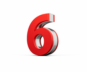 Bold Vibrant Red Number Six Number 6 With Sleek Metallic Gleam On White Background 3D Illustration