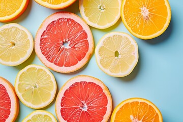 Obraz premium summer background concept: sliced orange, grapefruit, lemon, Generative AI