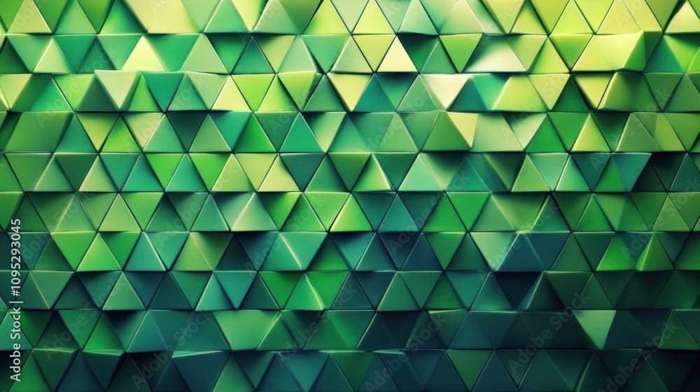 Poster abstract green triangular mosaic: a textured 3d geometric pattern