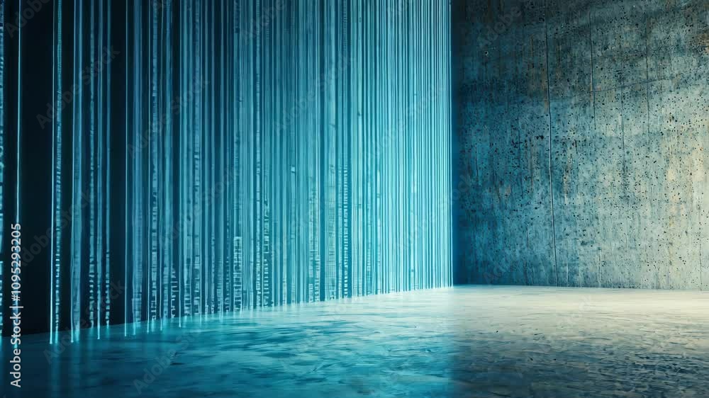 Poster high-tech digital environment with streaming data and concrete wall featuring futuristic visuals rep
