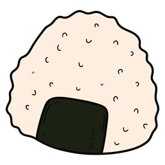 Hand drawn cartoon onigiri on a white background.
