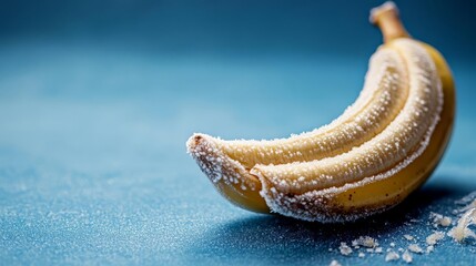 A frozen banana surface under frost, the icy crystals creating a unique textural interplay, banana frozen texture, culinary creativity