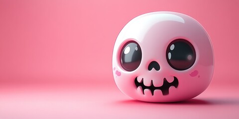 Pink Cute Cartoon Skull on Pink Background