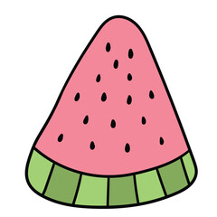 Hand drawn cartoon slice of watermelon on white background.