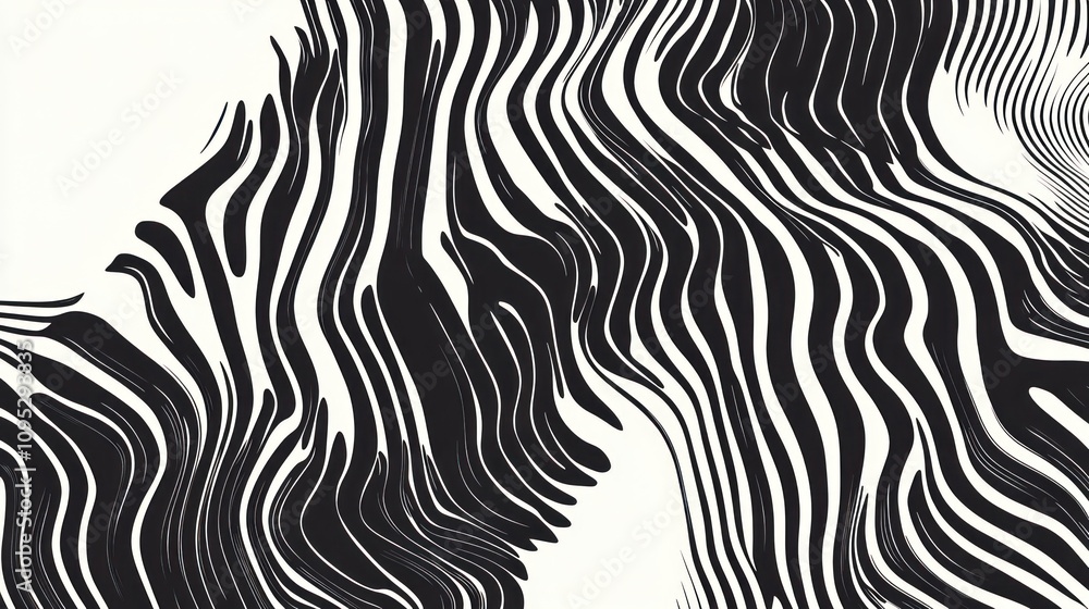 Poster abstract black and white swirling lines: a mesmerizing digital artwork featuring dynamic, flowing li