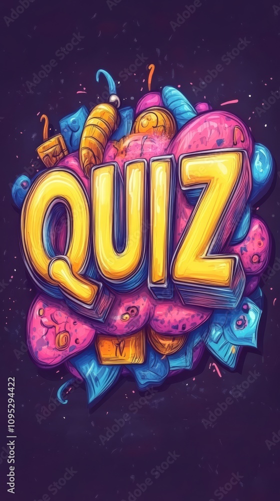 Poster quiz time: a vibrant and playful illustration of the word 