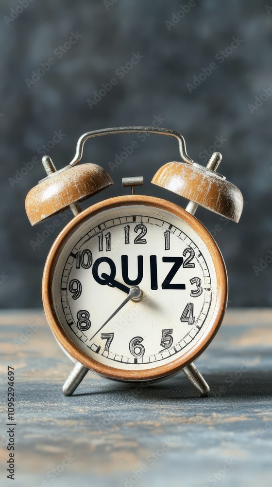 Poster quiz time alarm clock: a classic alarm clock with the word 