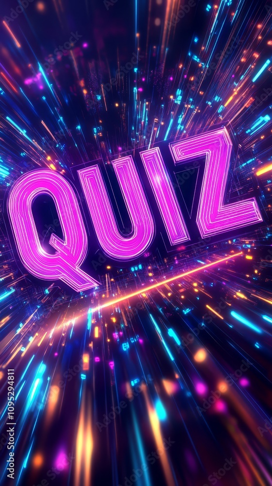 Poster quiz night: neon glow in the dark with the word 