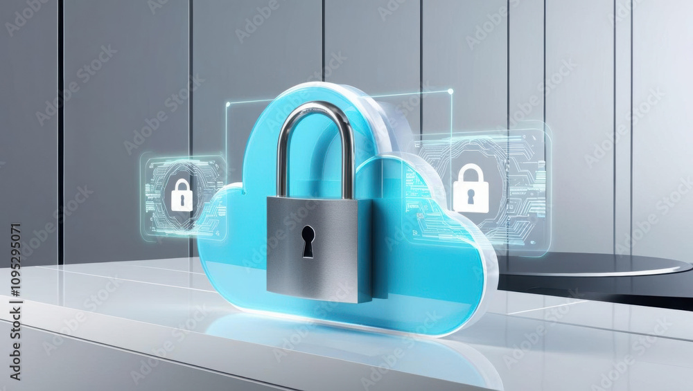 Aufkleber secure cloud environment with digital locks and holographic overlays, showcasing ultra modern backgr