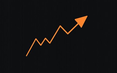 Simple line graph with an upward arrow in orange, on a black background, minimalistic vector design.
