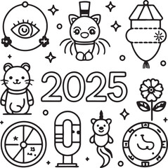 christmas icons set of cartoon animals happy year