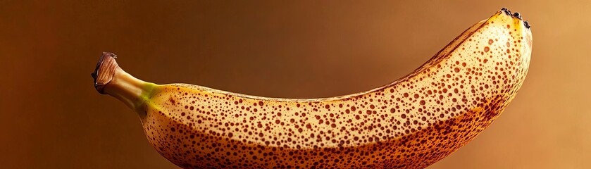 Fototapeta premium An overripe banana with deep brown speckles, surface detail enhanced under warm lighting, banana ripe texture, rich character