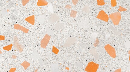 Top-Down View of Terrazzo Composition White Base with Orange and Beige Chips, Texture Background Terrazzo, flooring, design